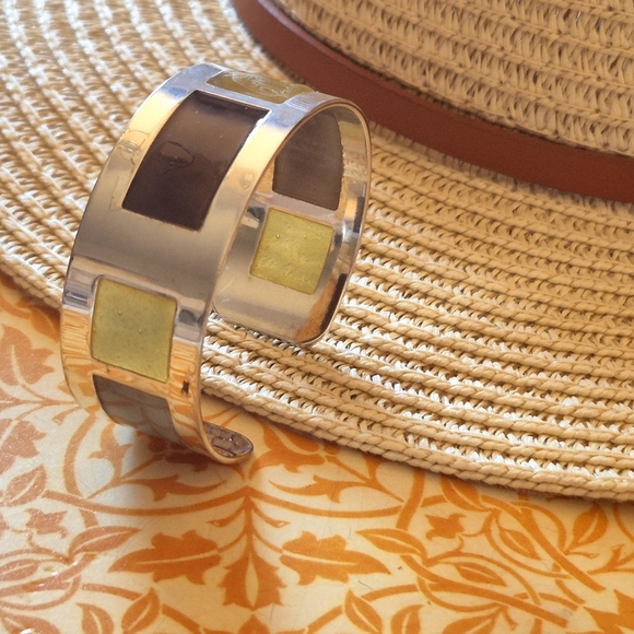 Silver and Gold Geometric Cuff Bracelet - Picture 3 of 7